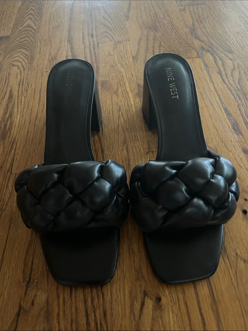 Nine West Black Braided-Detail Slide Mules